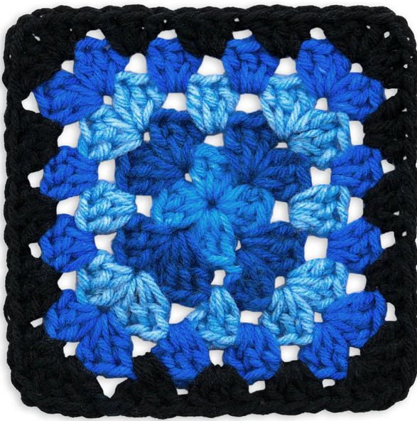 Red Heart Granny Square: Black - Blue Beacon