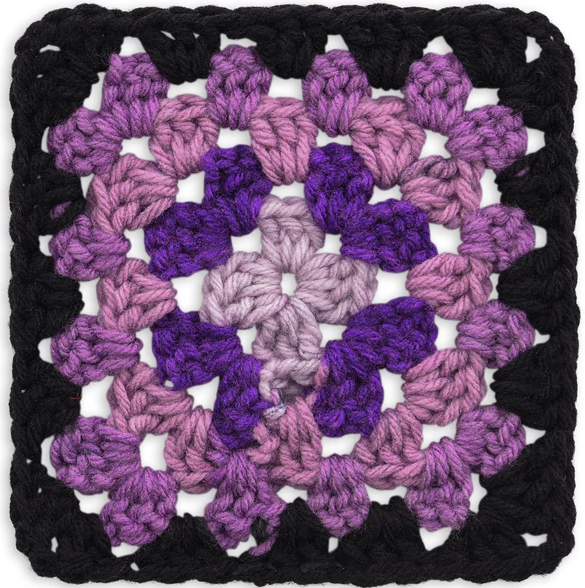 Red Heart Granny Square: Black - Grape Granny