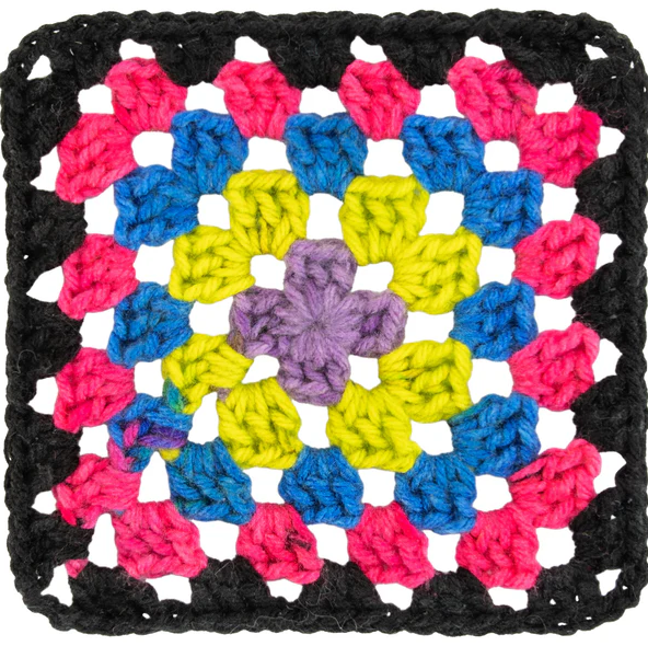 Red Heart Granny Square: Black - Neon Lights