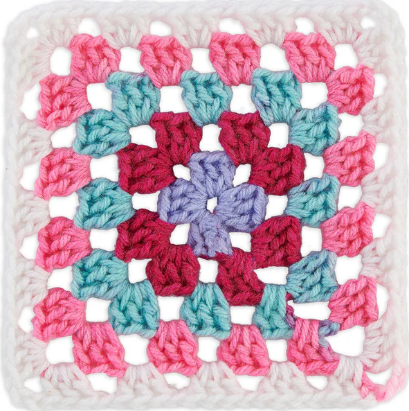 Red Heart Granny Square: Soft White - Pink Punch