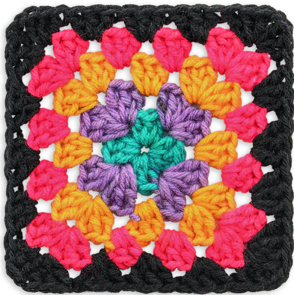 Red Heart Granny Square: Black - Rad Party