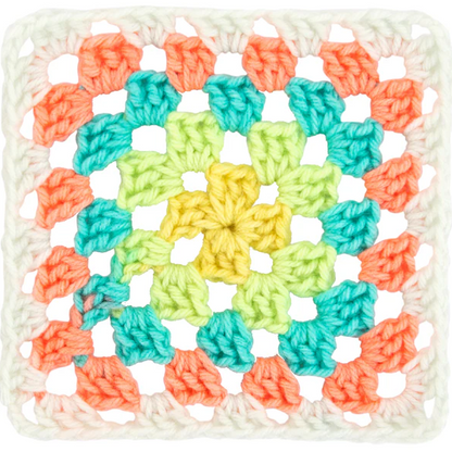 Red Heart Granny Square: Soft White - Rainbow Sherbet