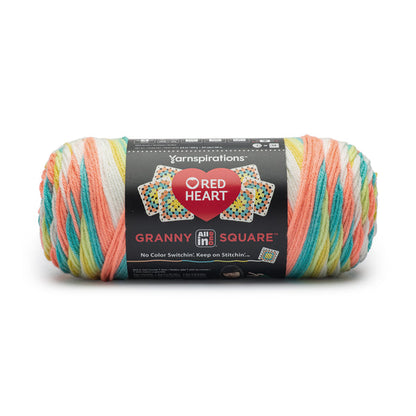 Red Heart Granny Square: Soft White - Rainbow Sherbet