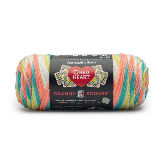 Red Heart Granny Square: Soft White - Rainbow Sherbet