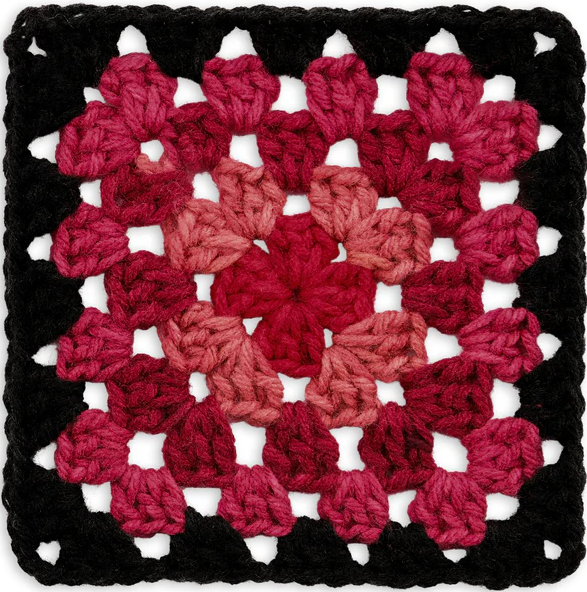 Red Heart Granny Square: Black - Ruby Red